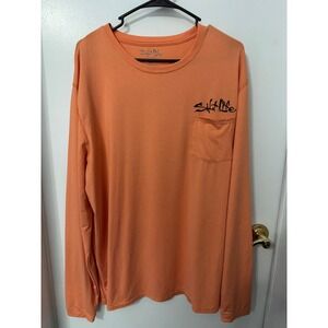 Salt Life Mens 2XL Orange Long SleevePerformance Fishing Shirt Live Salty Pocket